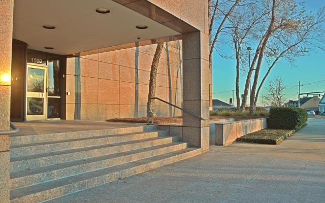 Exterior photo of the front steps at Tower Place